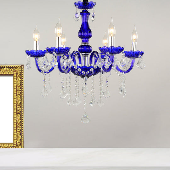 Blue Crystal Ceiling Chandelier - 6-Bulb Modern Candle/Bell Pendant Light with/without Fabric Shade