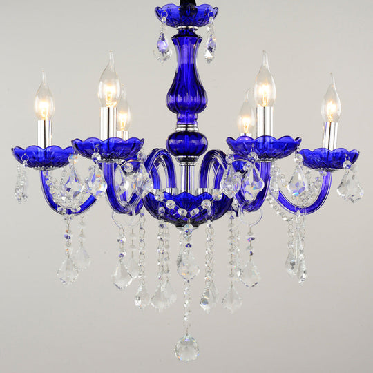 Blue Crystal Ceiling Chandelier - 6-Bulb Modern Candle/Bell Pendant Light with/without Fabric Shade