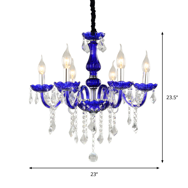 Blue Crystal Ceiling Chandelier - 6-Bulb Modern Candle/Bell Pendant Light with/without Fabric Shade