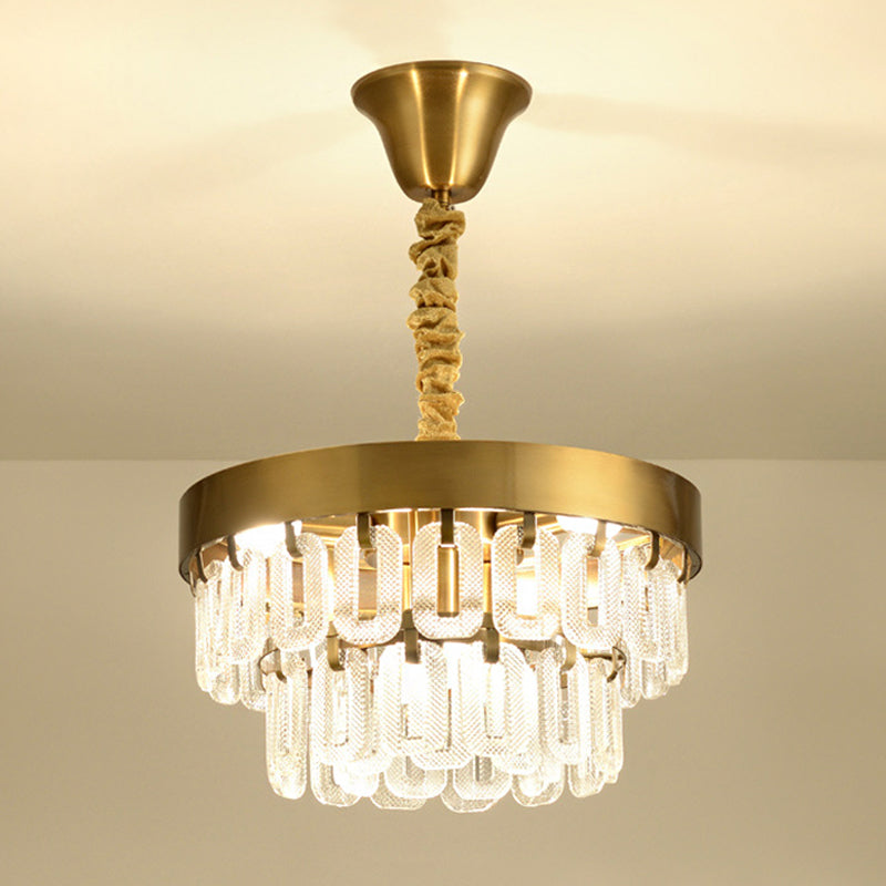 Gold 6-Head Crystal Chandelier - Postmodern Design 2 Tiers Dining Room Pendant