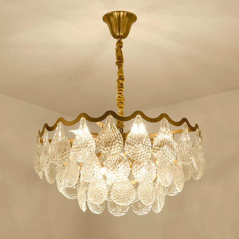 Modern Bedroom Chandelier: Tiered Design With Clear K9 Crystal 8 Bulbs Brass Suspension Light