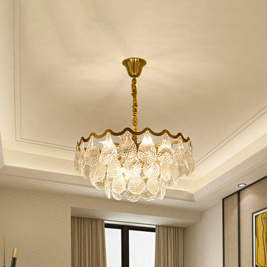 Postmodern Tiered Crystal Chandelier with 8 Bulbs - Clear K9, Brass Suspension Light for the Bedroom