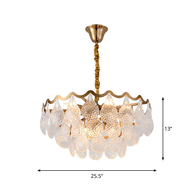 Postmodern Tiered Crystal Chandelier with 8 Bulbs - Clear K9, Brass Suspension Light for the Bedroom