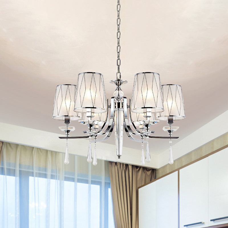 Contemporary Chrome Chandelier: Cone Pendant Light with Crystal Draping - 6 Lights