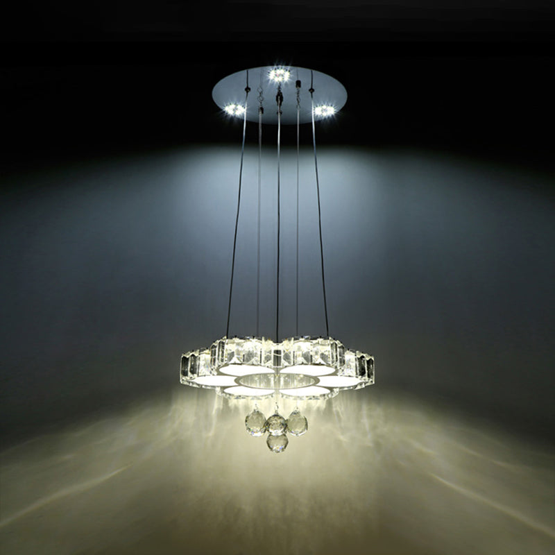 Minimalist Chrome Led Crystal Chandelier - Elegant Floral Dining Room Hanging Lamp