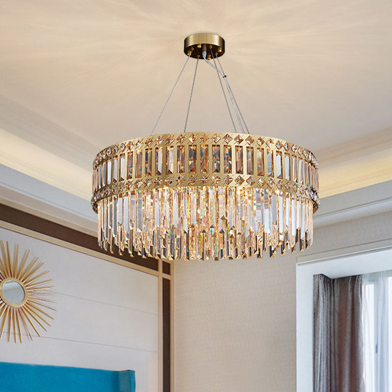 Modern Clear Crystal Round Pendant Light 10-Light Gold Hanging Lamp For Bedroom