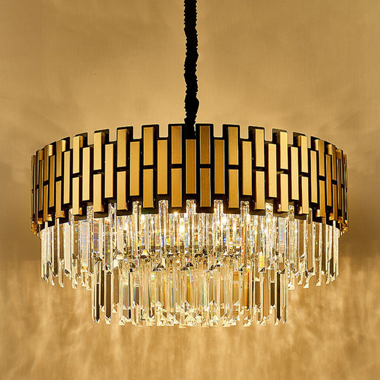 Contemporary Crystal Gold Chandelier - 8-Light Layered Hanging Light Fixture For Kitchen