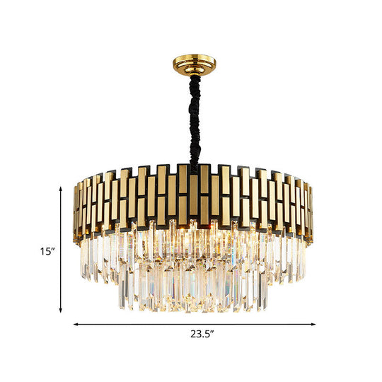 Contemporary Crystal Gold Chandelier - 8-Light Layered Hanging Light Fixture For Kitchen