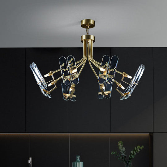 Modern Brass Semi Flush Sputnik Ceiling Light with 8 Clear Crystal Bulbs for Bedroom