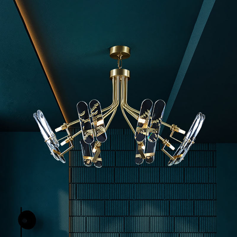 Modern Brass Semi Flush Sputnik Ceiling Light with 8 Clear Crystal Bulbs for Bedroom