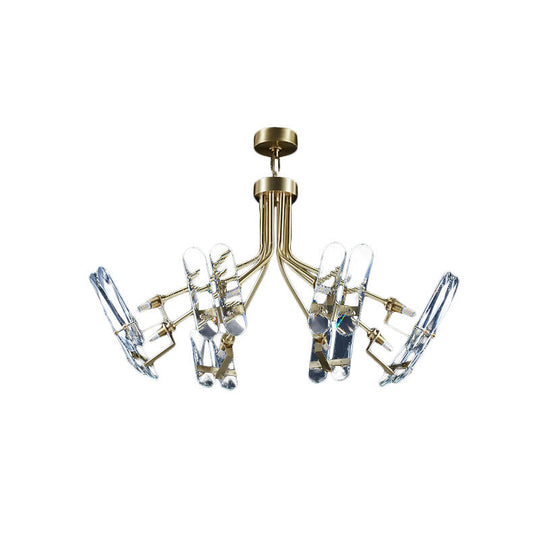 Modern Brass Semi Flush Sputnik Ceiling Light with 8 Clear Crystal Bulbs for Bedroom