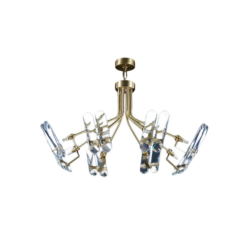 Modern Brass Semi Flush Sputnik Ceiling Light With 8 Clear Crystal Bulbs For Bedroom