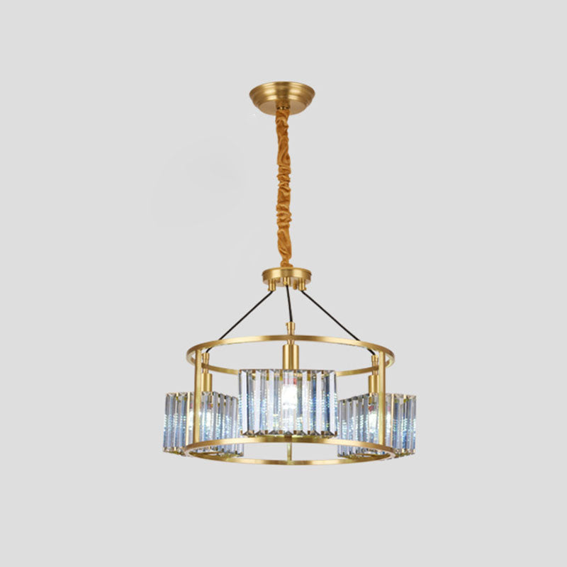 Modern Crystal Pendant Chandelier: Brass Ceiling Light With 3-Bulb Circular Design