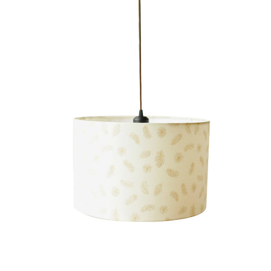 Nordic Print Fabric Drum Pendant Light Fixture - 1-Light White Suspension Lighting With