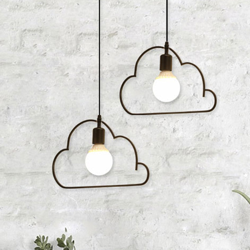 Nordic Black/White Pendant Light With Cloud Iron Frame - 2-Bulb Kitchen Multi