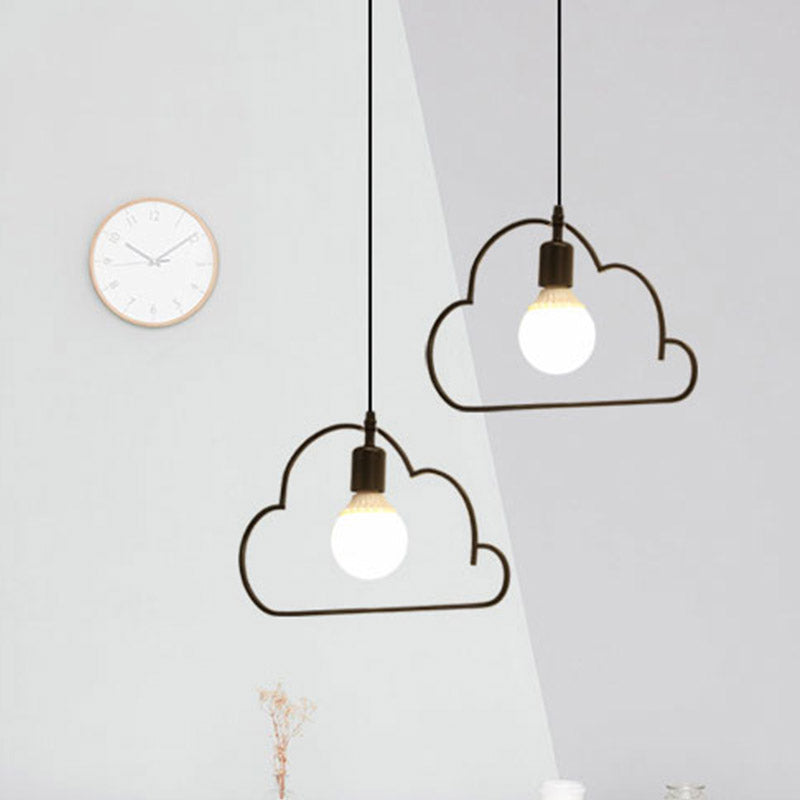 Nordic Black/White Pendant Light With Cloud Iron Frame - 2-Bulb Kitchen Multi