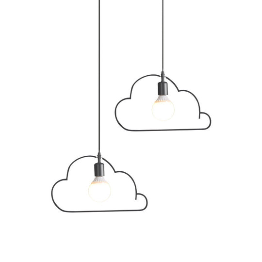 Nordic Black/White Pendant Light With Cloud Iron Frame - 2-Bulb Kitchen Multi