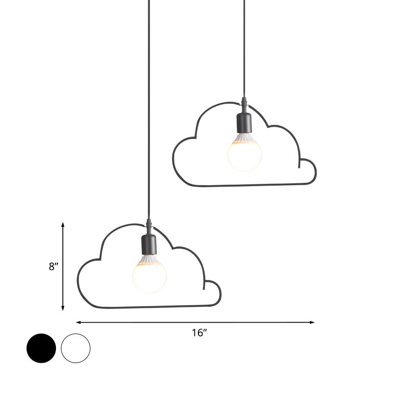 Nordic Black/White Pendant Light With Cloud Iron Frame - 2-Bulb Kitchen Multi