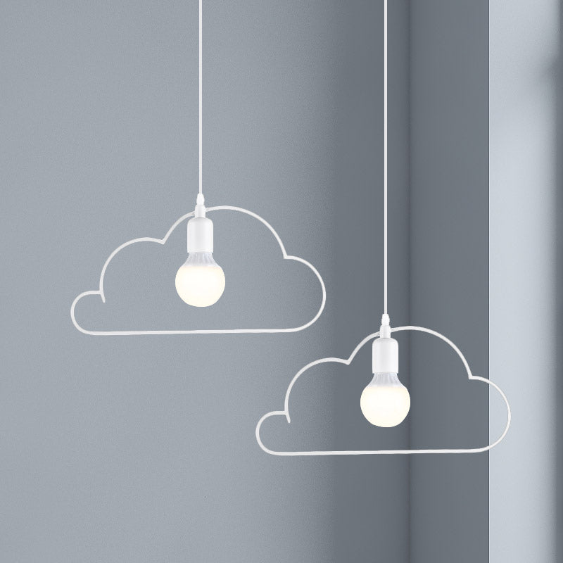 Nordic Black/White Pendant Light With Cloud Iron Frame - 2-Bulb Kitchen Multi