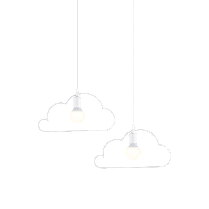 Nordic Black/White Pendant Light With Cloud Iron Frame - 2-Bulb Kitchen Multi