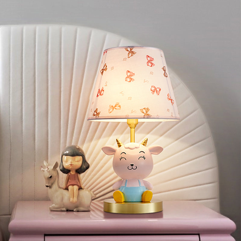 Cheerful Sheep Kid Bedside Night Lamp - Cartoon Resin 1-Head Table Light With Print Shade In