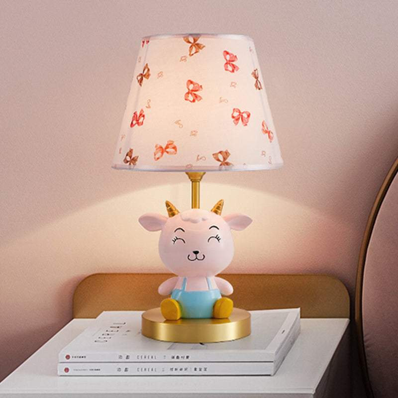 Cheerful Sheep Kid Bedside Night Lamp - Cartoon Resin 1-Head Table Light With Print Shade In