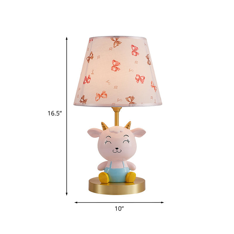 Cheerful Sheep Kid Bedside Night Lamp - Cartoon Resin 1-Head Table Light With Print Shade In