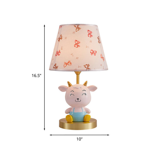 Cheerful Sheep Kid Bedside Night Lamp - Cartoon Resin 1-Head Table Light With Print Shade In