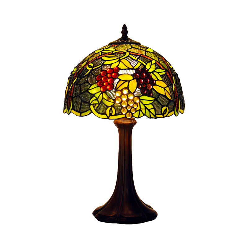 Green Stained Glass Grapevine Night Light: Table Lamp With Tiffany-Inspired Bronze Finish