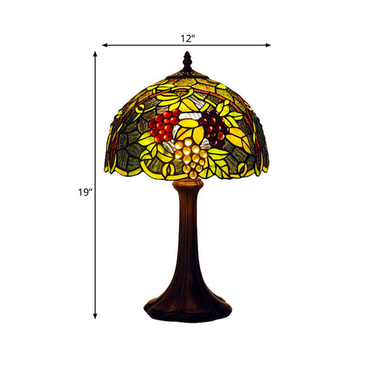 Green Stained Glass Grapevine Night Light: Table Lamp With Tiffany-Inspired Bronze Finish