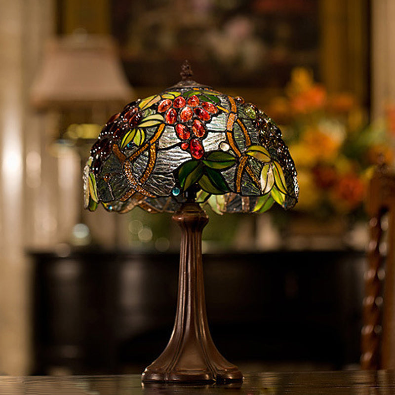 Zoey - Tiffany Coffee Half-Globe Table Lamp Tiffany Style 1-Light Stained Glass Nightstand Light with Fruit Pattern