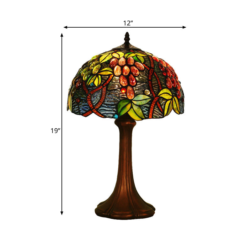 Zoey - Tiffany Coffee Half-Globe Table Lamp Tiffany Style 1-Light Stained Glass Nightstand Light with Fruit Pattern