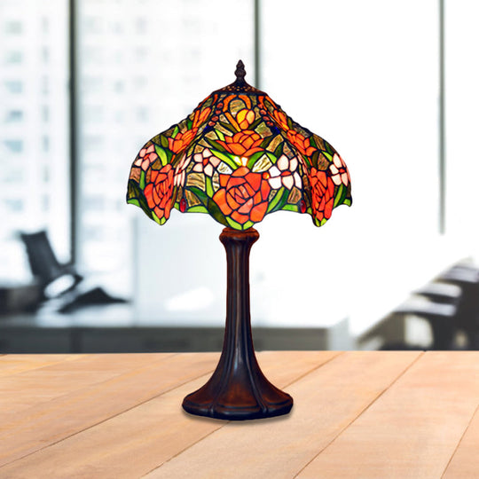 Brianna - Tiffany Stained Glass Coffee Table Lamp: Ridged Shade Night Light with