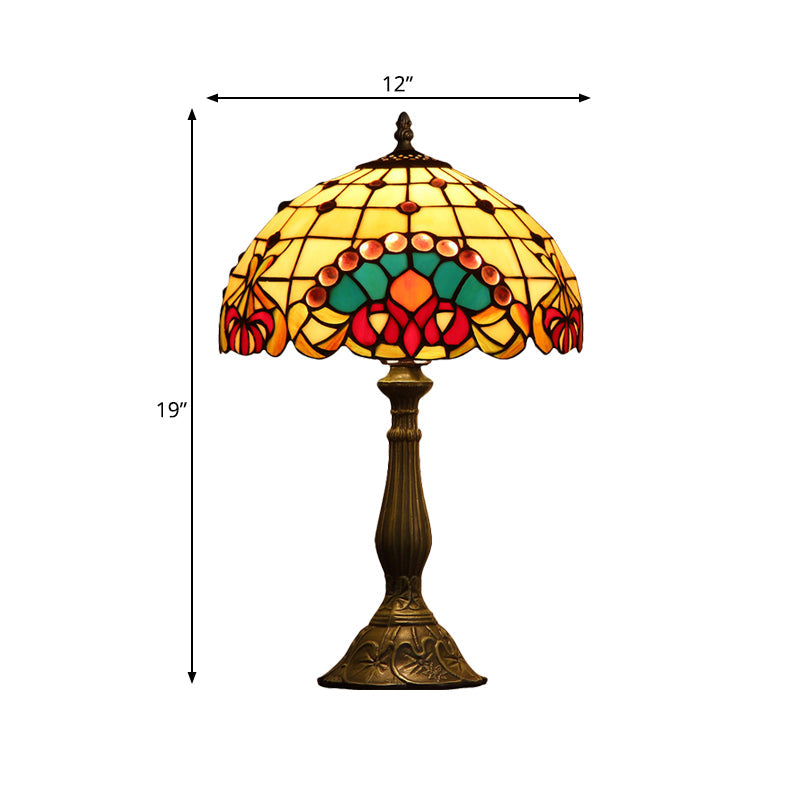 Tiffany Glass Table Lamp With Baroque Rooster Pattern In Bronze Finish