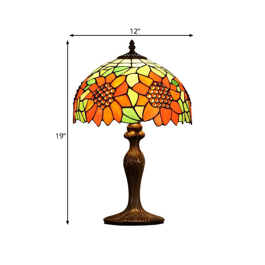 Sunflower Nightstand Lamp: 1-Light Tiffany Table Lamp With Dark Brown Stained Art Glass