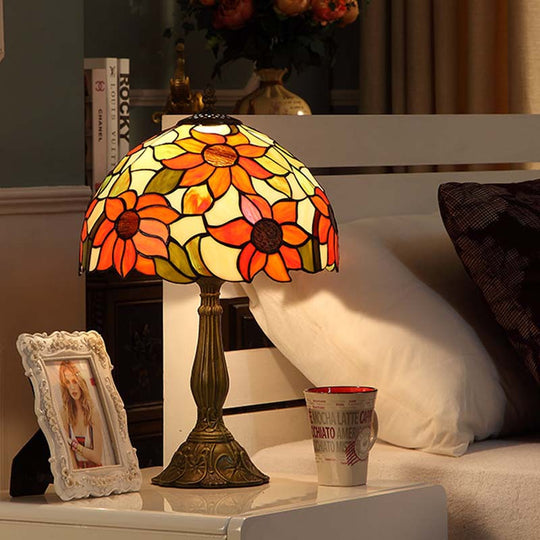 Rukh - Tiffany Sunflowers Night Lamp: Hand-Cut Stained Glass Table Light with