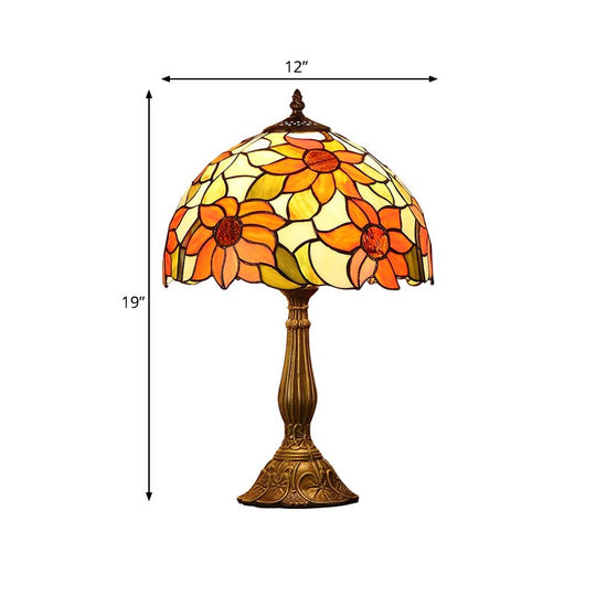 Tiffany Sunflowers Stained Glass Night Lamp With Bronze Finish - Hand-Cut Table Light