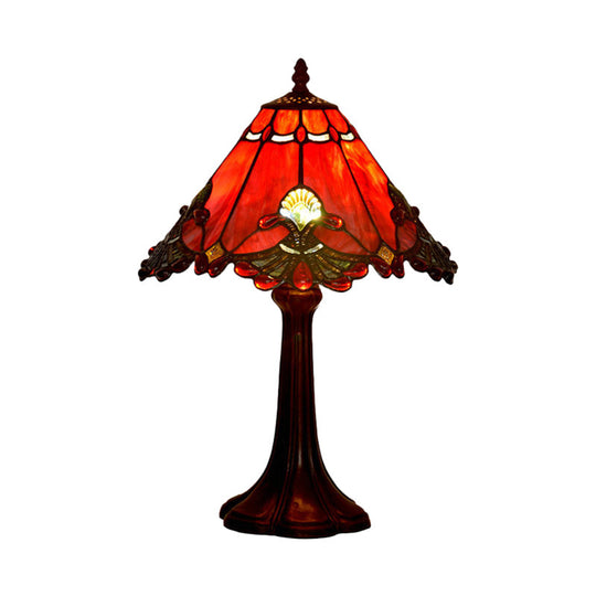 Tiffany Coffee Night Lamp: Hand-Cut Stained Glass Table Lighting With Pyramid Design And 1 Bulb