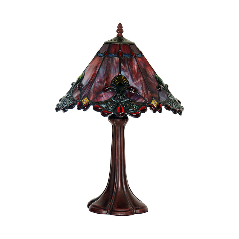 Tiffany Coffee Night Lamp: Hand-Cut Stained Glass Table Lighting With Pyramid Design And 1 Bulb