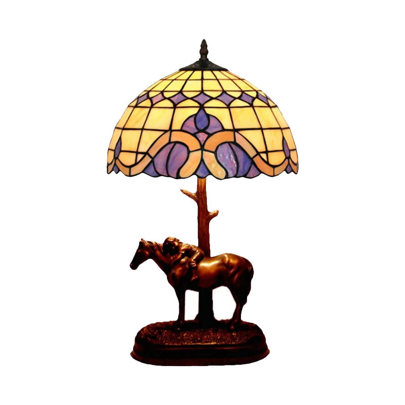 Tiffany-Style Resin Horse Table Lamp: Stained Glass Night Light With Grid Shade