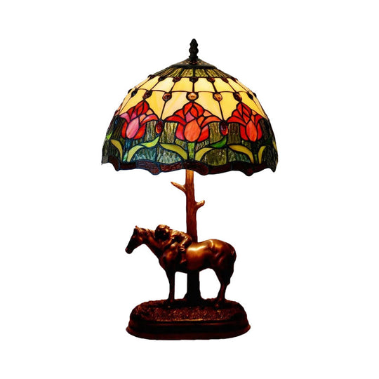 Stained Glass Flowering Bud Night Lamp - Tiffany Style 1-Light Coffee Table Lighting With Kids Horse