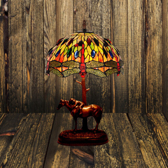 Tiffany Glass Coffee Table Lamp - Victorian Style Night Light With Kaleidoscope Horse Pattern