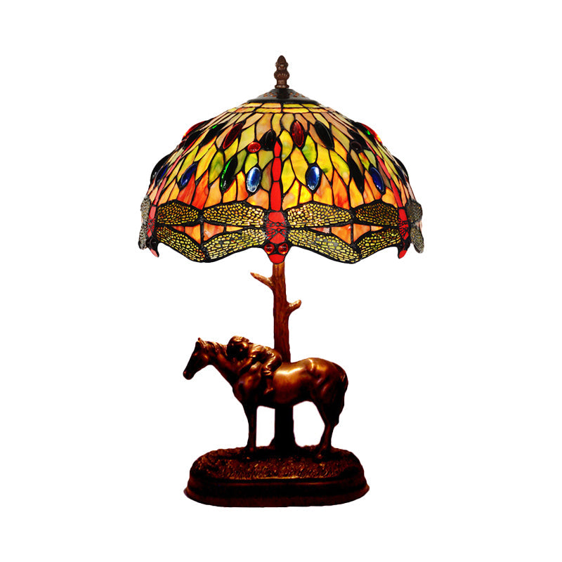 Tiffany Glass Coffee Table Lamp - Victorian Style Night Light With Kaleidoscope Horse Pattern