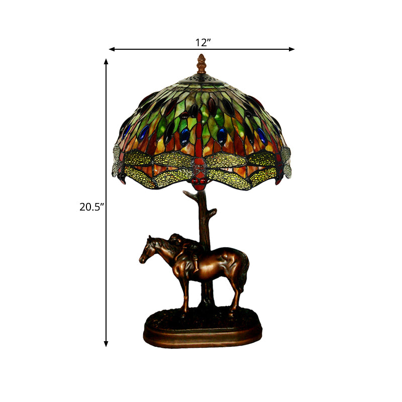 Tiffany Glass Coffee Table Lamp - Victorian Style Night Light With Kaleidoscope Horse Pattern