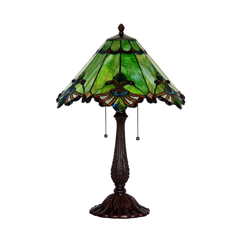 Emerald Green Glass Bronze Table Lamp - Baroque Style Nightstand Light