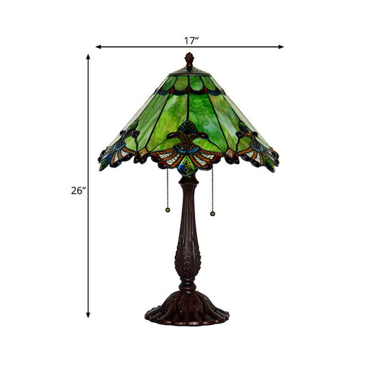 Emerald Green Glass Bronze Table Lamp - Baroque Style Nightstand Light