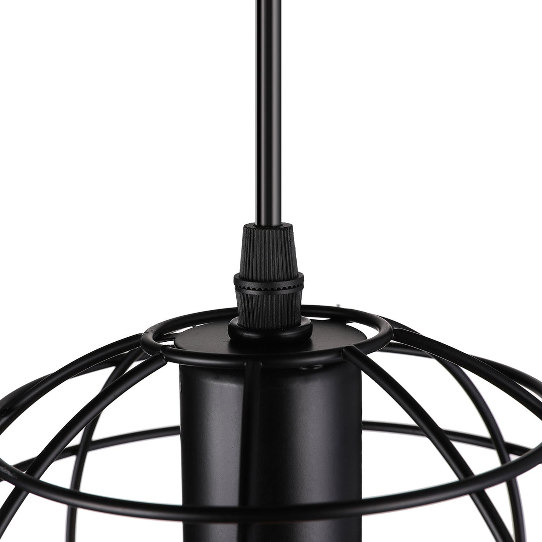 5-Head Vintage Caged Pendant Lighting with Unique Shades - Black Iron Ceiling Fixture for Table