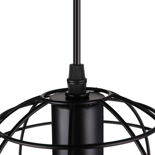 Vintage Caged Pendant Lighting - 5 Head Iron Ceiling Fixture With Various Black Shades For Table