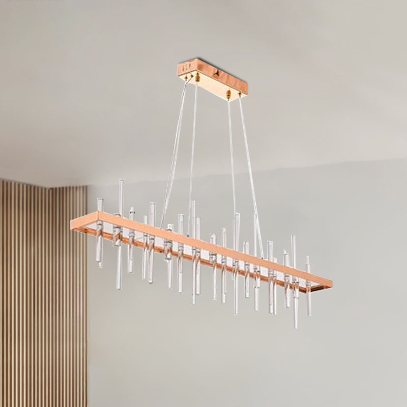 Contemporary Led Island Light With Crystal Rod - Rose Gold Finish