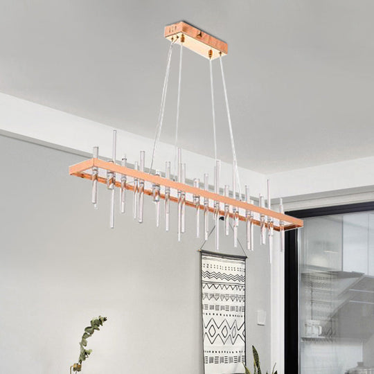 Contemporary Led Island Light With Crystal Rod - Rose Gold Finish